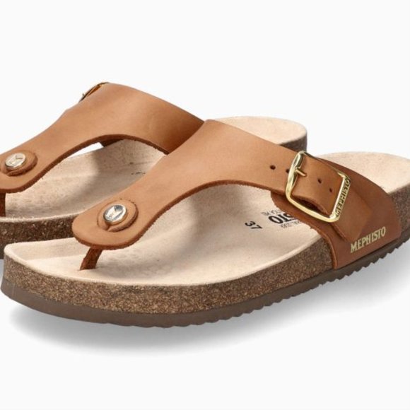MEPHISTO MELINDA | Women Cork Sandals Camel Leather Nubuck Size 37 - 7 - Picture 1 of 15